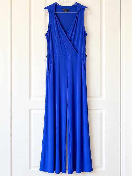 Pants - Nina Leonard Royal Blue Faux-Wrap Wide-Leg Jumpsuit XL